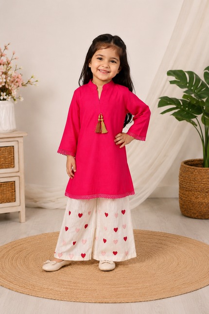 পিওর কটন এমব্রয়ডারি ২- পিস ড্রেস (Pink)