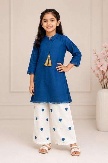 পিওর কটন এমব্রয়ডারি ২- পিস ড্রেস (Blue)