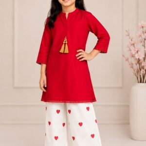 পিওর কটন এমব্রয়ডারি ২- পিস ড্রেস (Red)