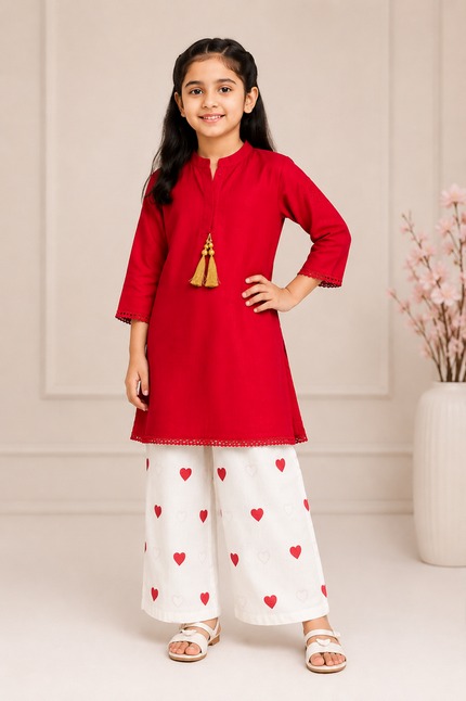 পিওর কটন এমব্রয়ডারি ২- পিস ড্রেস (Red)